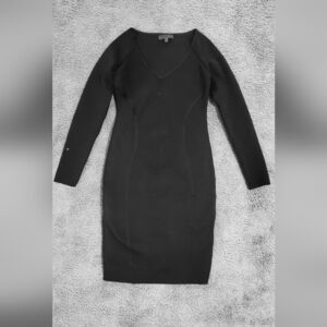 WOW Couture Black Long Sleeve Thick Bandage V-Neck Bodycon Midi Dress Size Large